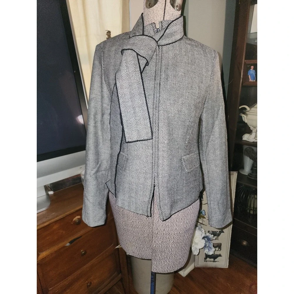 Banana Republic Women Gray Wool Herringbone Blazer sz 0 Petite, Old Money Work